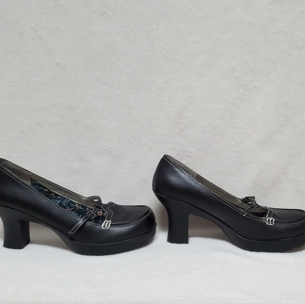 VINTAGE 90s Maurices Black Vegan Leather Platform Chunky Heel Maryjane Shoes 10
